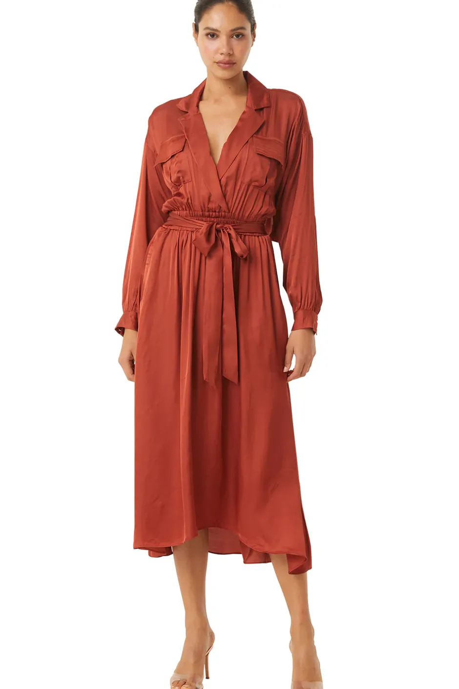 MISA Los Angeles BLAIR DRESS Burntorangesatin Clearance