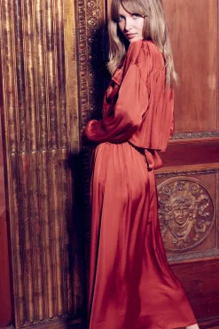 MISA Los Angeles BLAIR DRESS Burntorangesatin Clearance