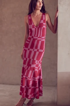 MISA Los Angeles BRENNA DRESS Pinku0026red Hot