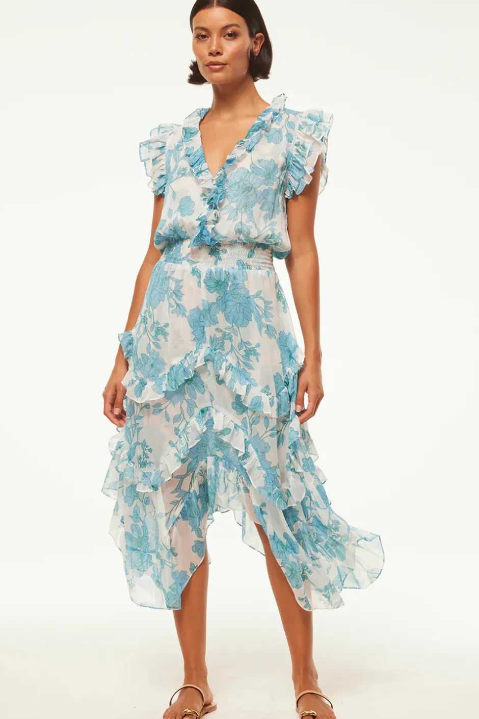 MISA Los Angeles DAKOTA DRESS Turquoiseflorachiffon Online
