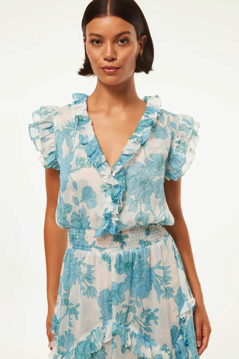 MISA Los Angeles DAKOTA DRESS Turquoiseflorachiffon Online