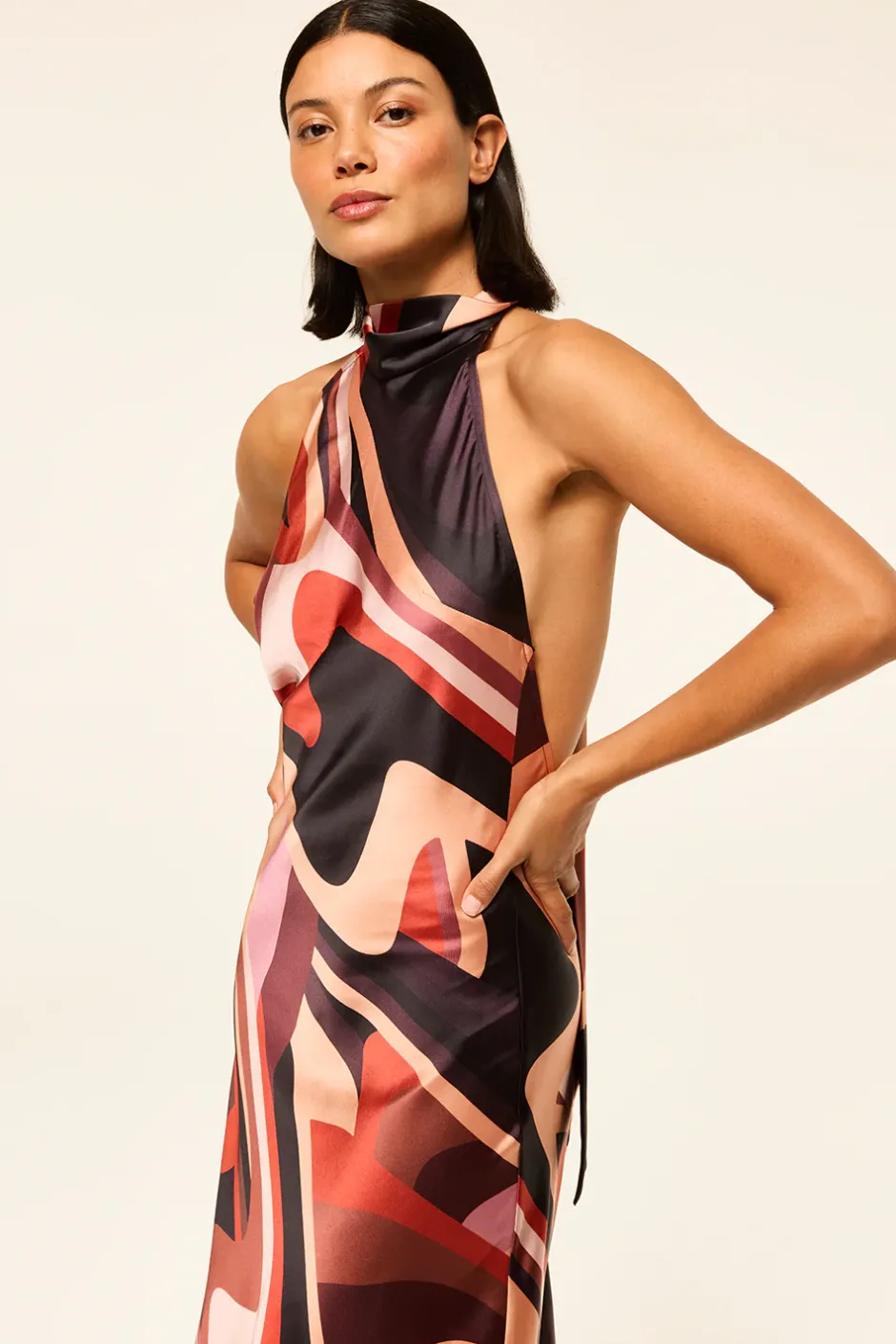 MISA Los Angeles FIORE DRESS Canyonstripesatin Hot