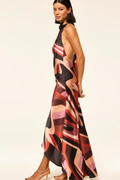 MISA Los Angeles FIORE DRESS Canyonstripesatin Hot