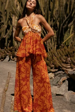 MISA Los Angeles FREDA PANT Atlasfloralpersimmon Clearance