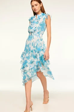 MISA Los Angeles ILYSA DRESS Turquoiseflorachiffon Sale