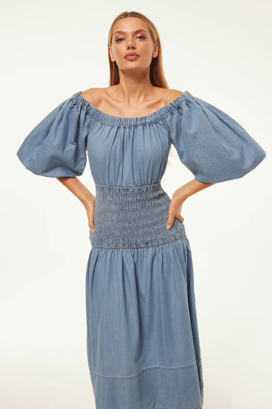 MISA Los Angeles MARILOU DRESS Bluechambray Sale