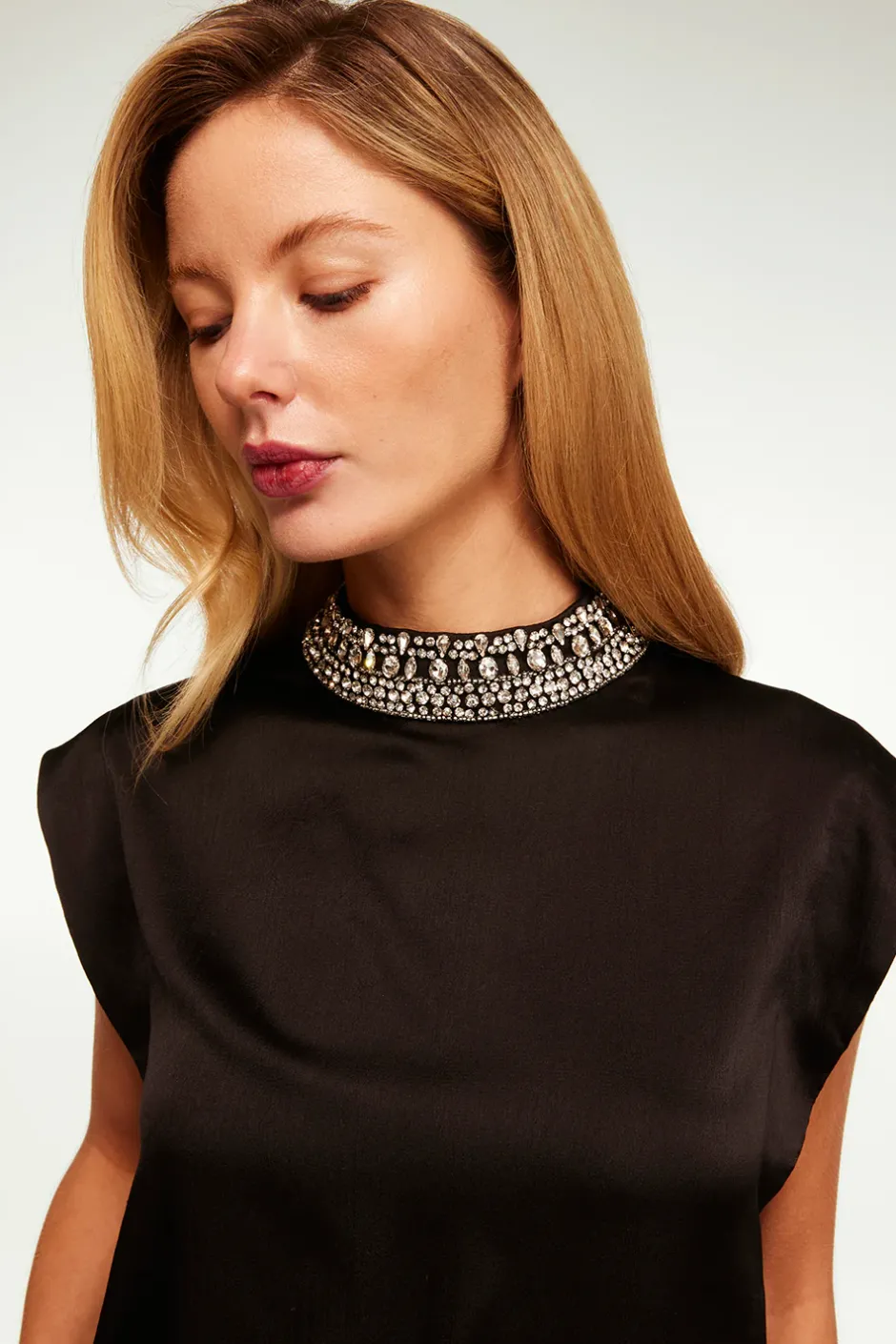 MISA Los Angeles RILEY TOP Blacksatin Hot