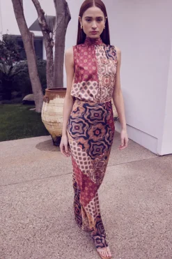 MISA Los Angeles SIERRA SKIRT Surrealpatchworksatin Hot